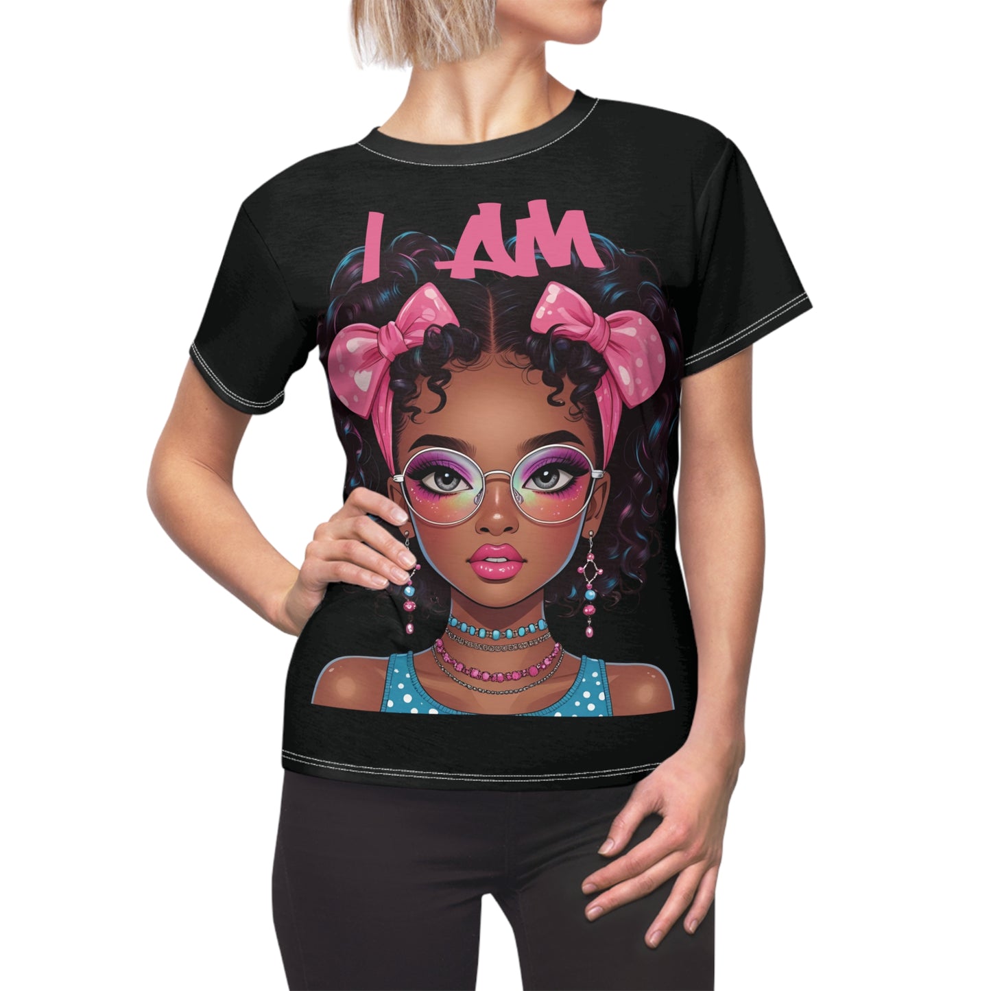I AM HER Graphic Tee, Women's Cut & Sew T-Shirt, Self-Confidence Shirt, Gift for Her, Fashionable Casual Wear