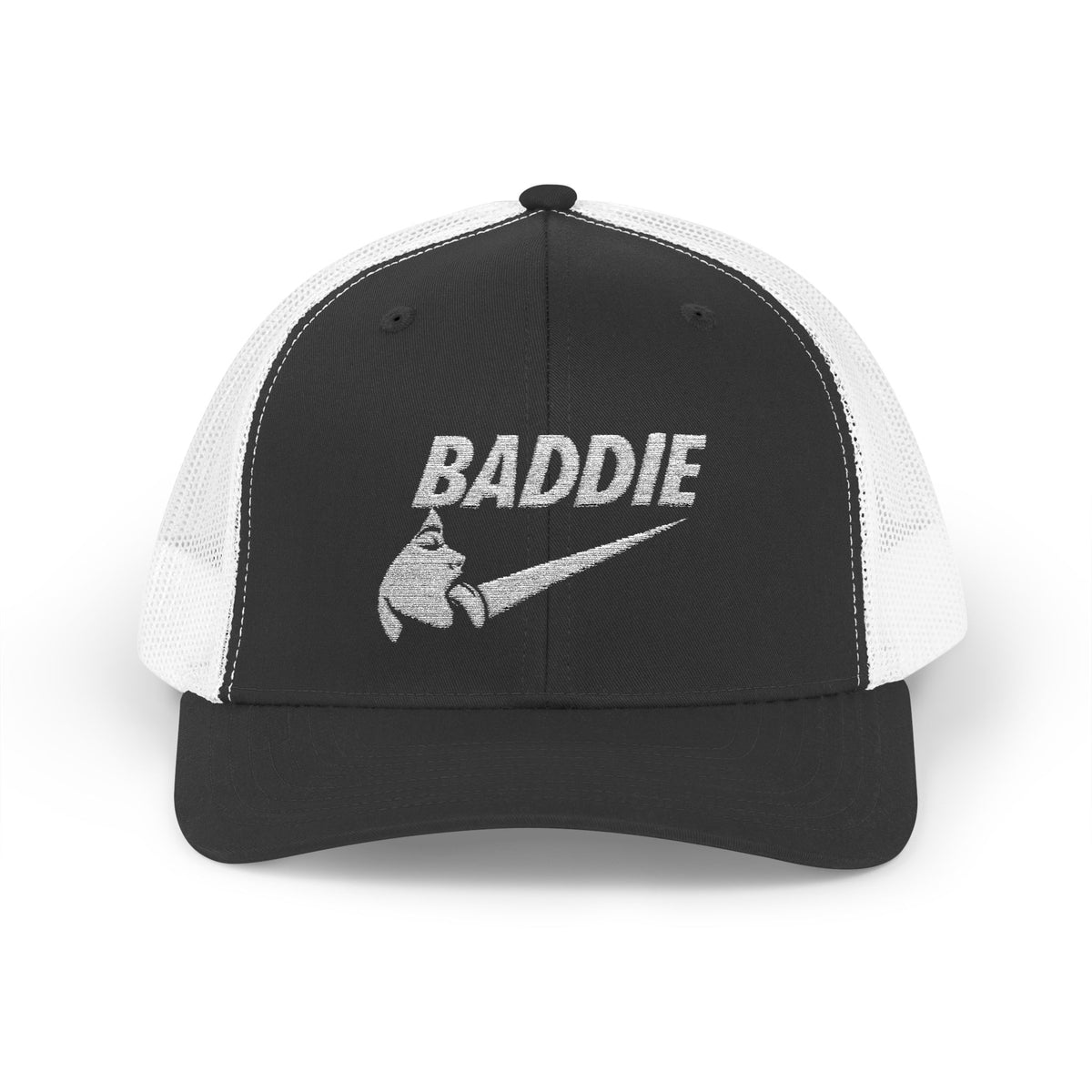 Baddie Trucker Cap — Retro Distressed Logo Snapback Hat