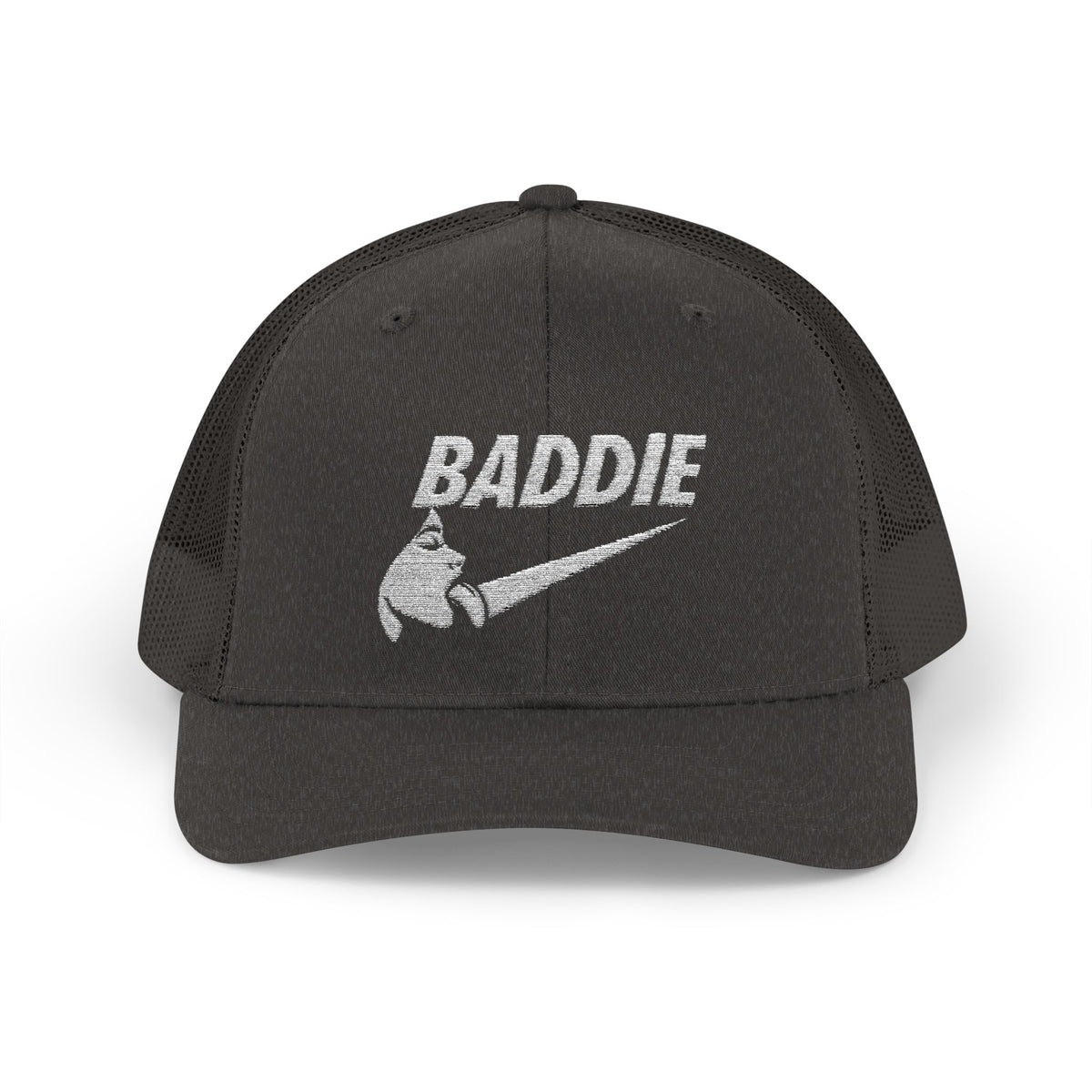 Baddie Trucker Cap — Retro Distressed Logo Snapback Hat