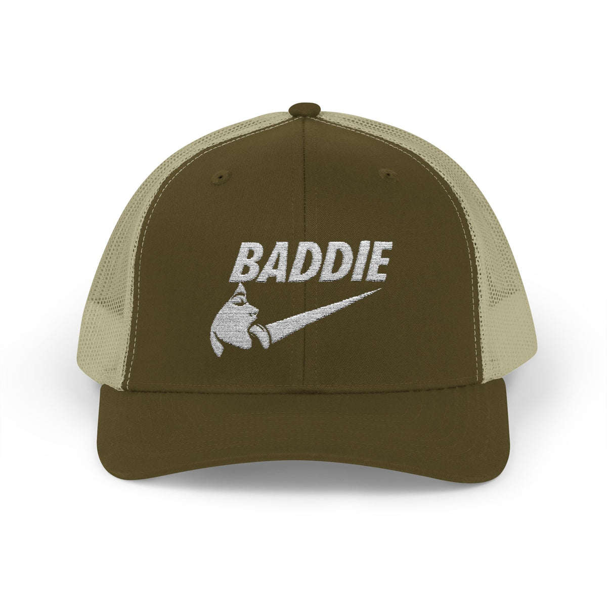 Baddie Trucker Cap — Retro Distressed Logo Snapback Hat