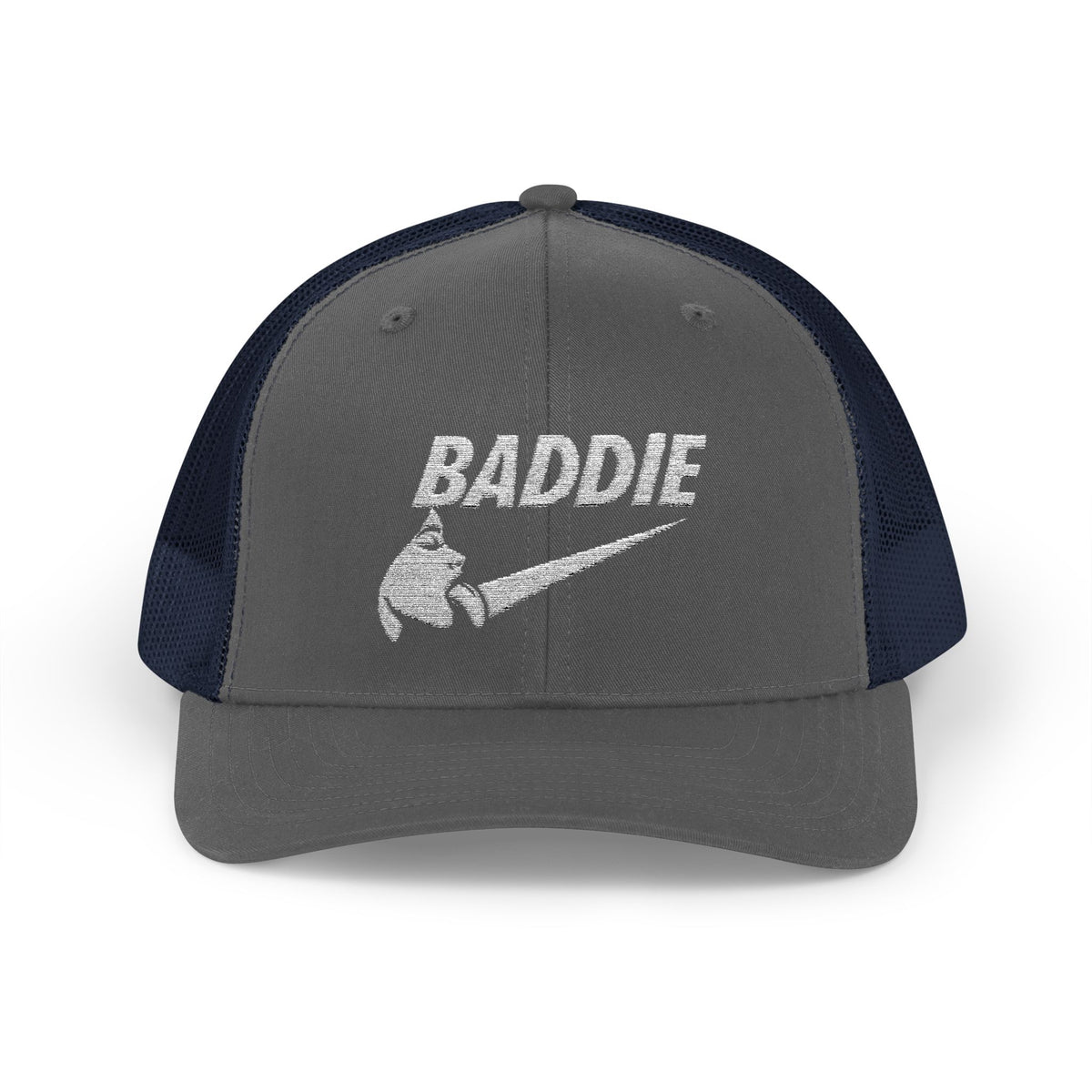 Baddie Trucker Cap — Retro Distressed Logo Snapback Hat