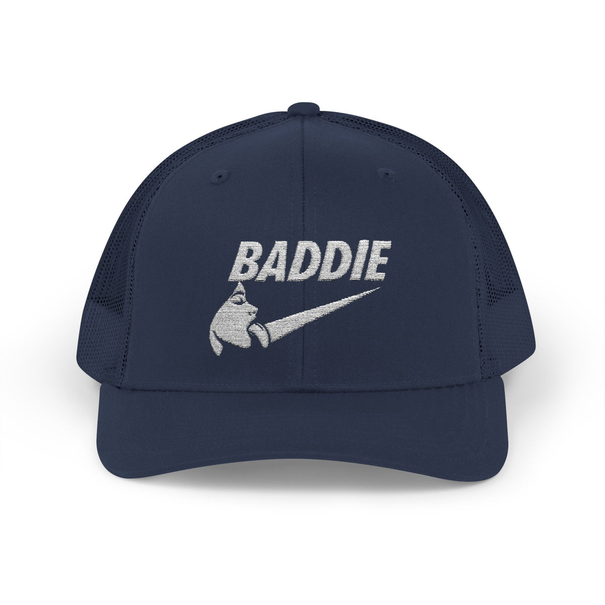 Baddie Trucker Cap — Retro Distressed Logo Snapback Hat