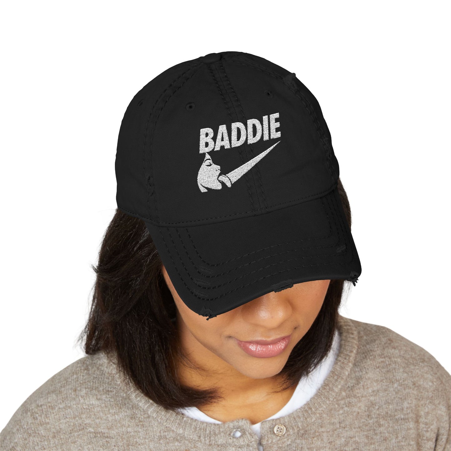 BADDIE Distressed  Hat (Embroidery)