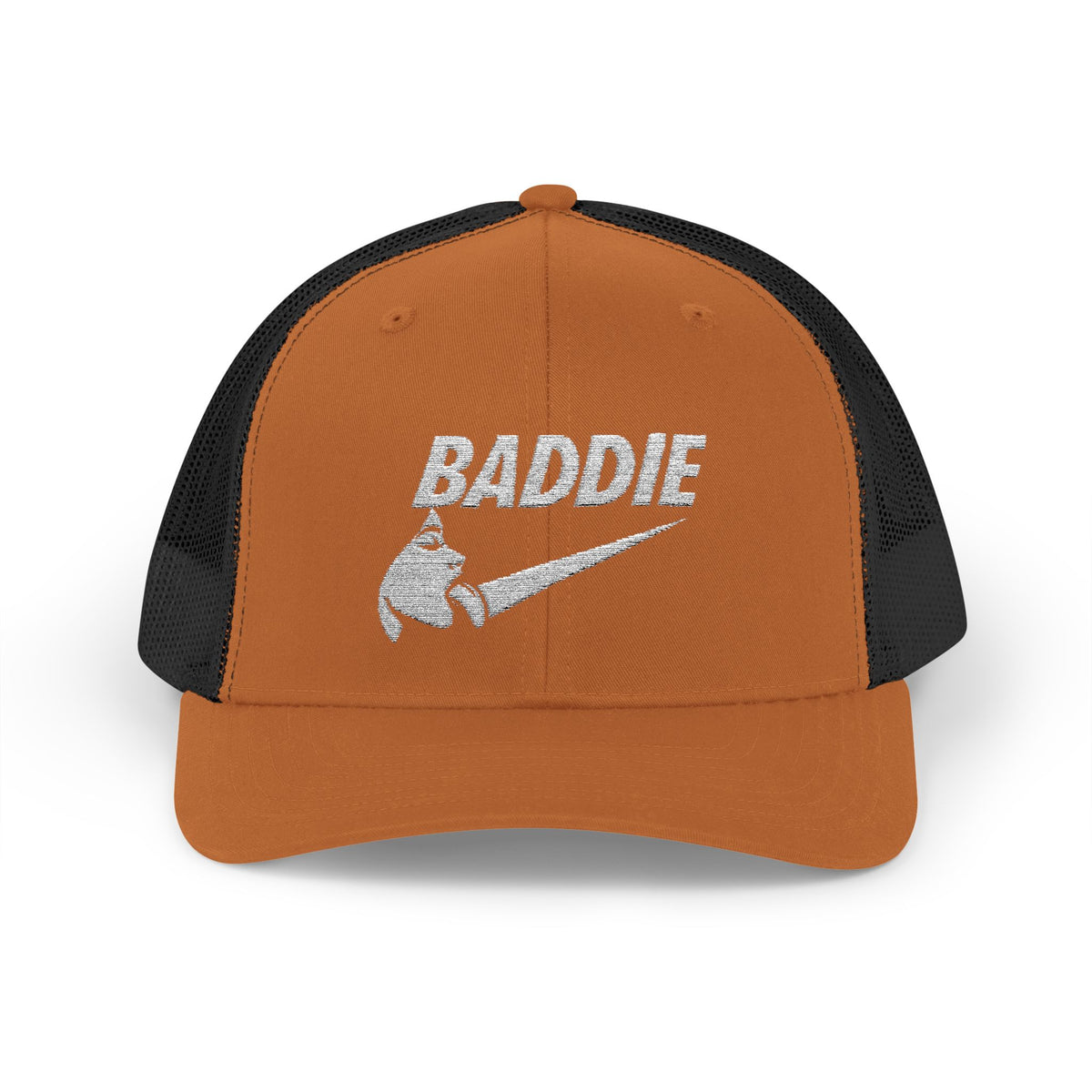 Baddie Trucker Cap — Retro Distressed Logo Snapback Hat