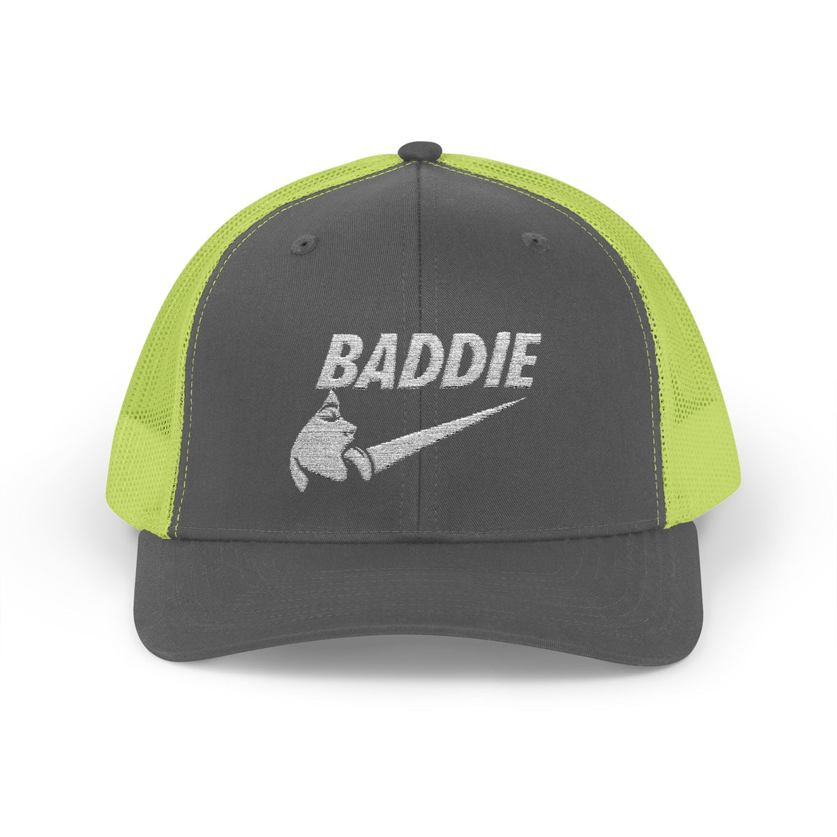 Baddie Trucker Cap — Retro Distressed Logo Snapback Hat