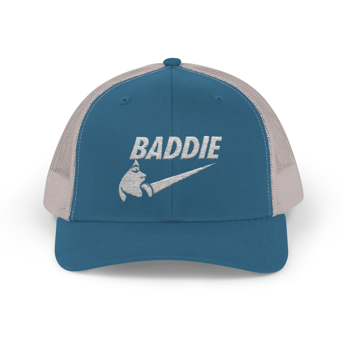 Baddie Trucker Cap — Retro Distressed Logo Snapback Hat