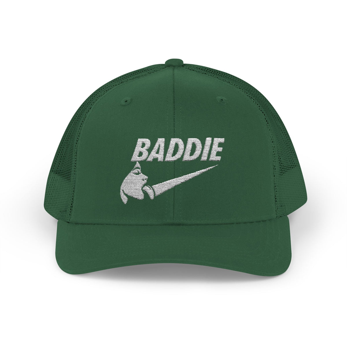Baddie Trucker Cap — Retro Distressed Logo Snapback Hat