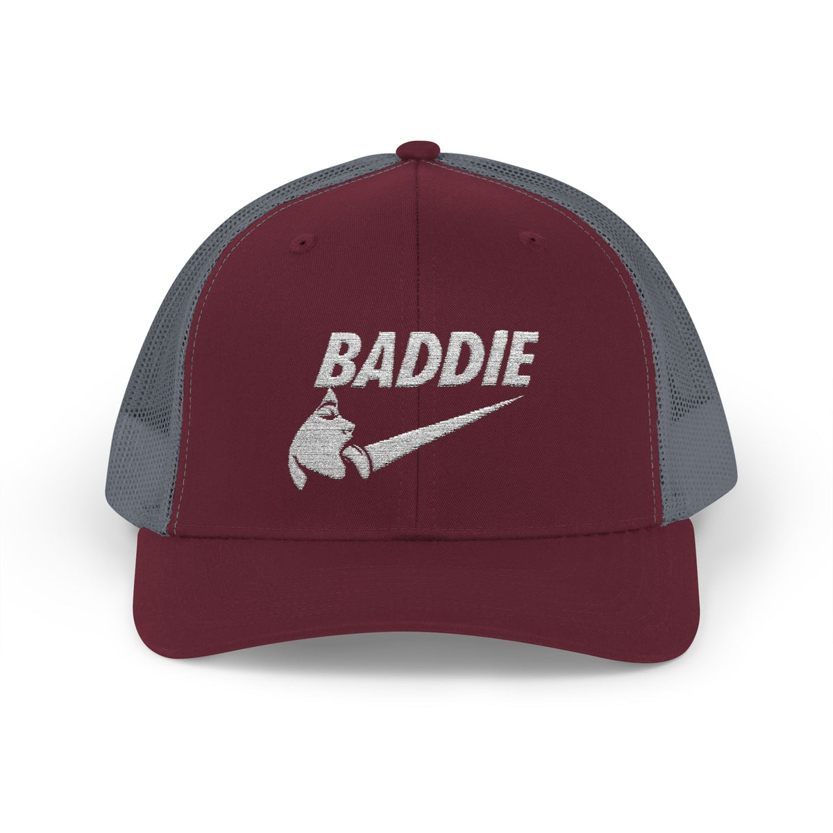 Baddie Trucker Cap — Retro Distressed Logo Snapback Hat