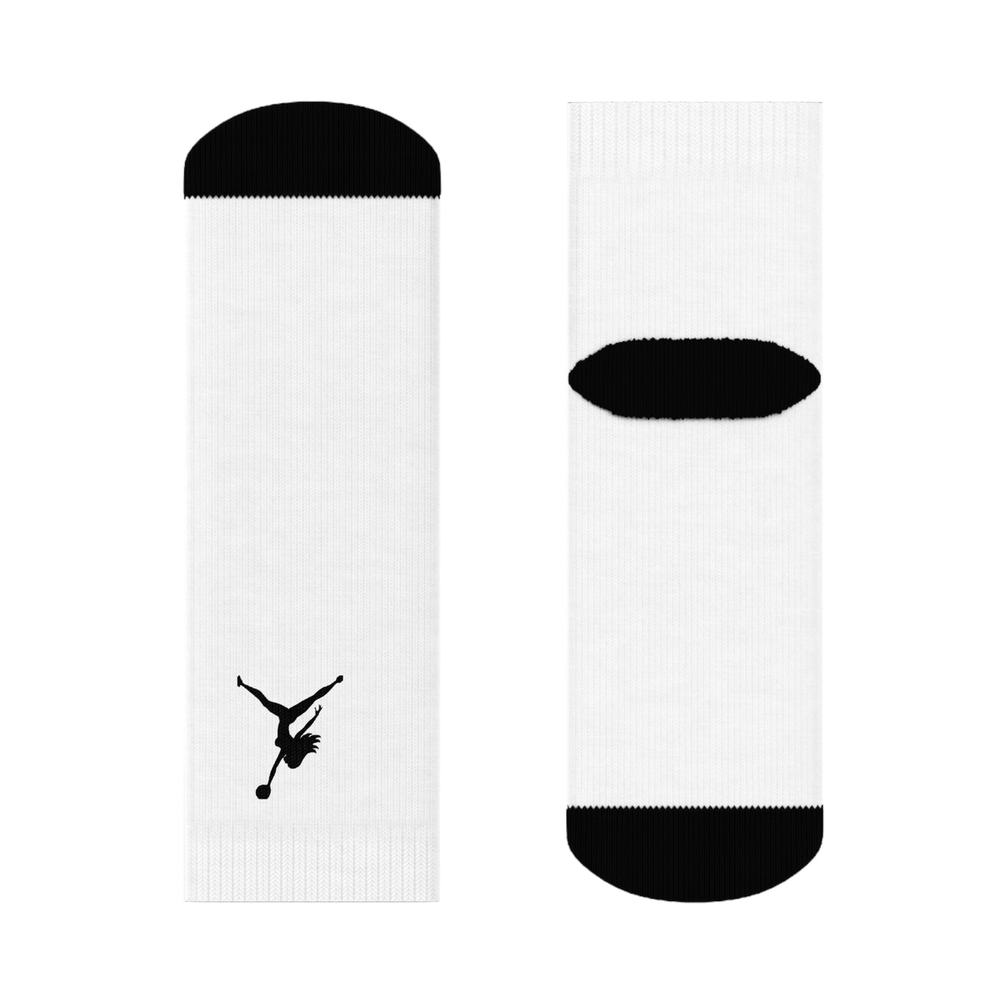 Just Fly Soccer Silhouette Crew Socks — White Athletic Crew Socks with Black Player Logo