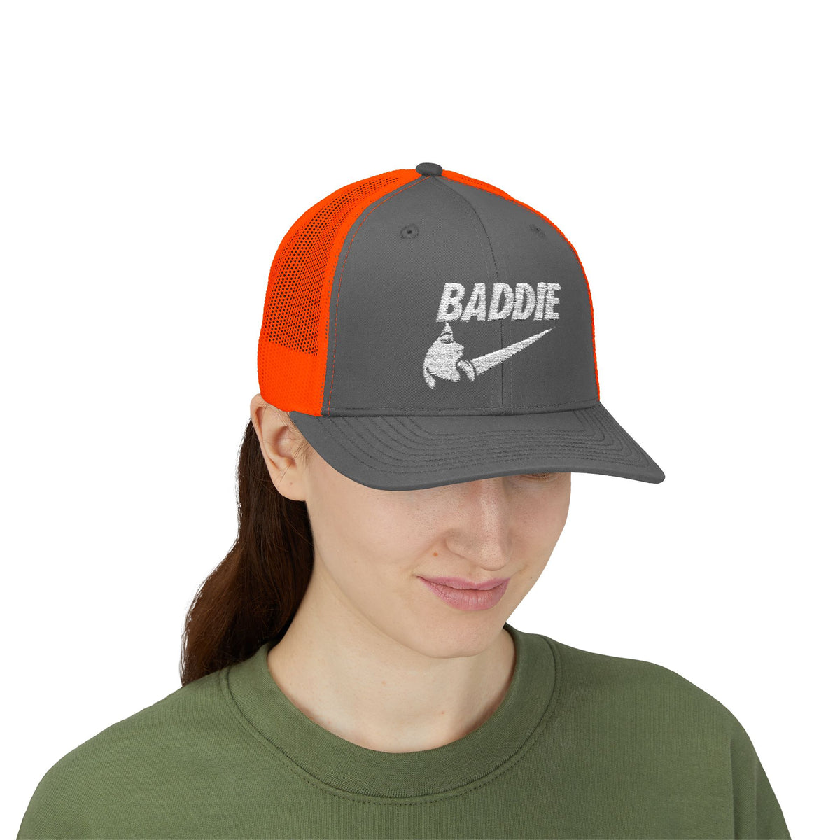 Baddie Trucker Cap — Retro Distressed Logo Snapback Hat