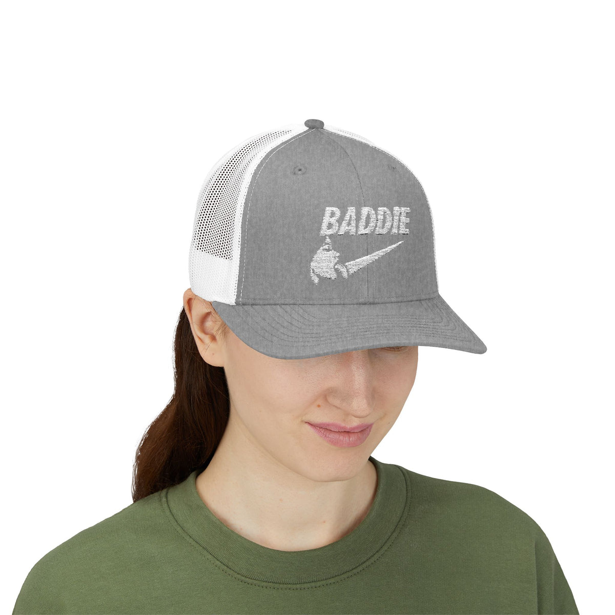 Baddie Trucker Cap — Retro Distressed Logo Snapback Hat