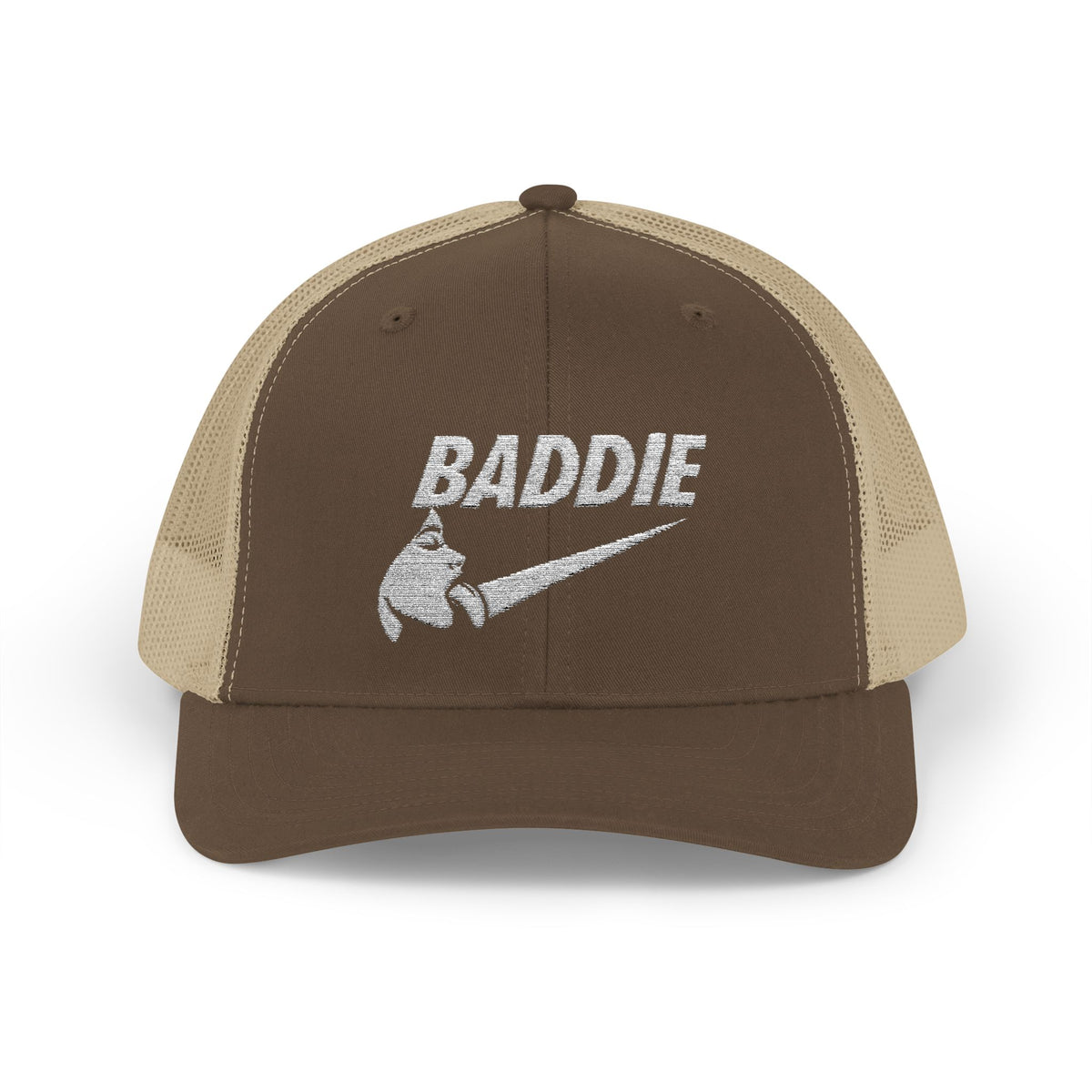 Baddie Trucker Cap — Retro Distressed Logo Snapback Hat