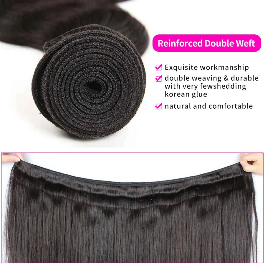 Silky Straight Bundles Human Hair Remy Brazilian Hair Extensions 1/3/4 PCS Natural Black Hair Weave Bundles 14-30 Inches