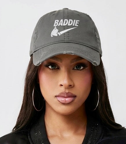 BADDIE Distressed  Hat (Embroidery)