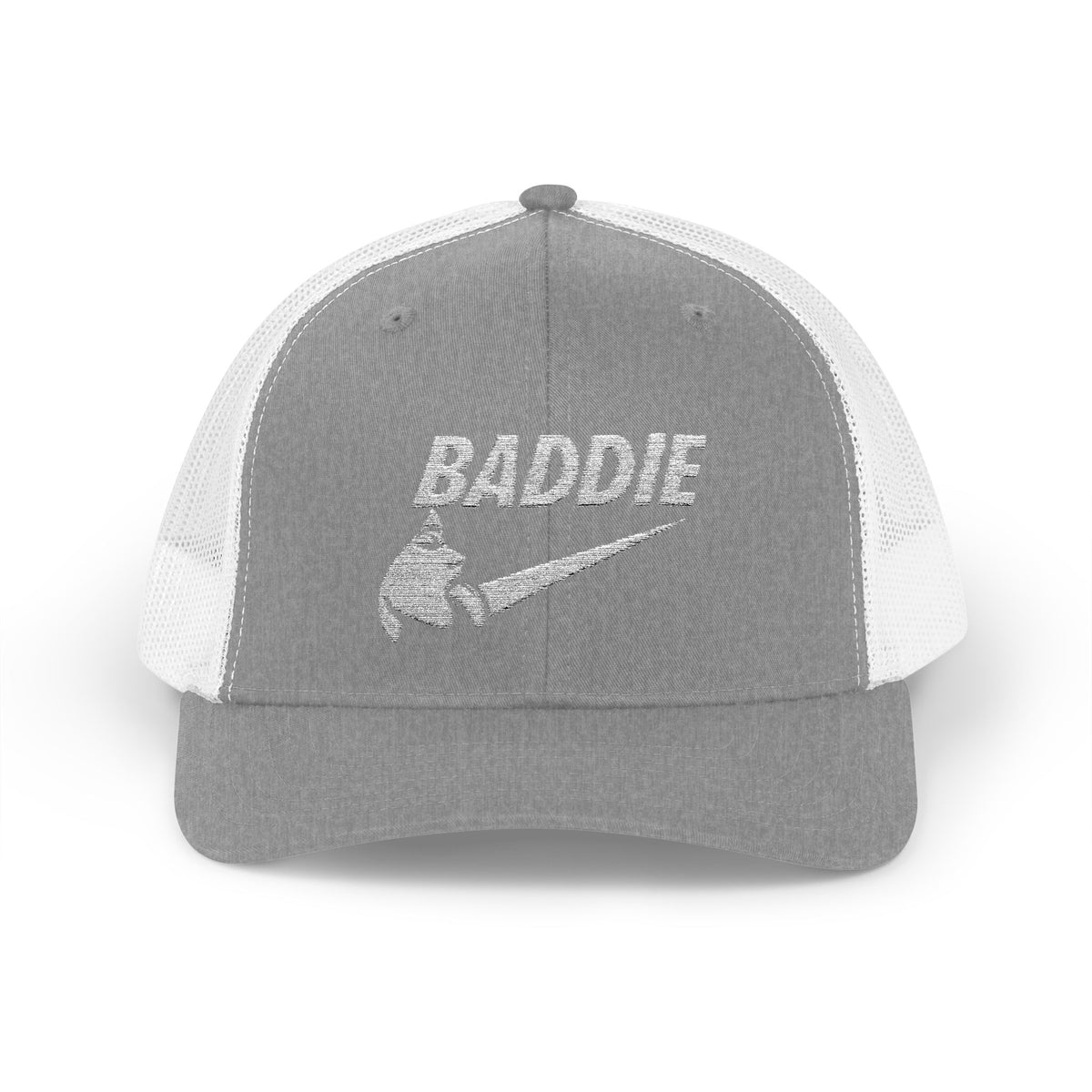 Baddie Trucker Cap — Retro Distressed Logo Snapback Hat
