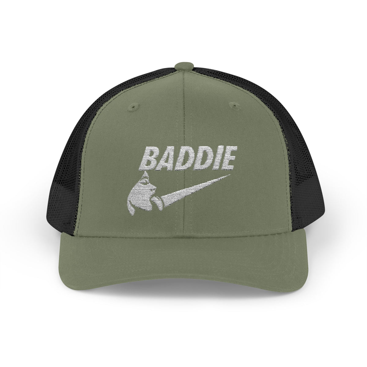 Baddie Trucker Cap — Retro Distressed Logo Snapback Hat