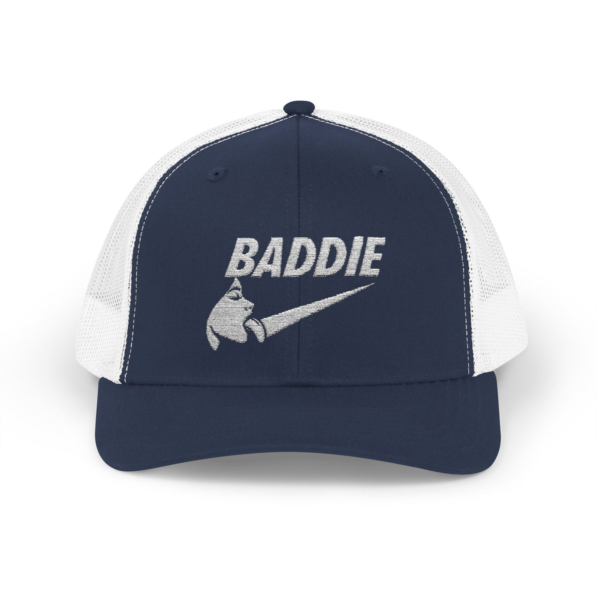 Baddie Trucker Cap — Retro Distressed Logo Snapback Hat