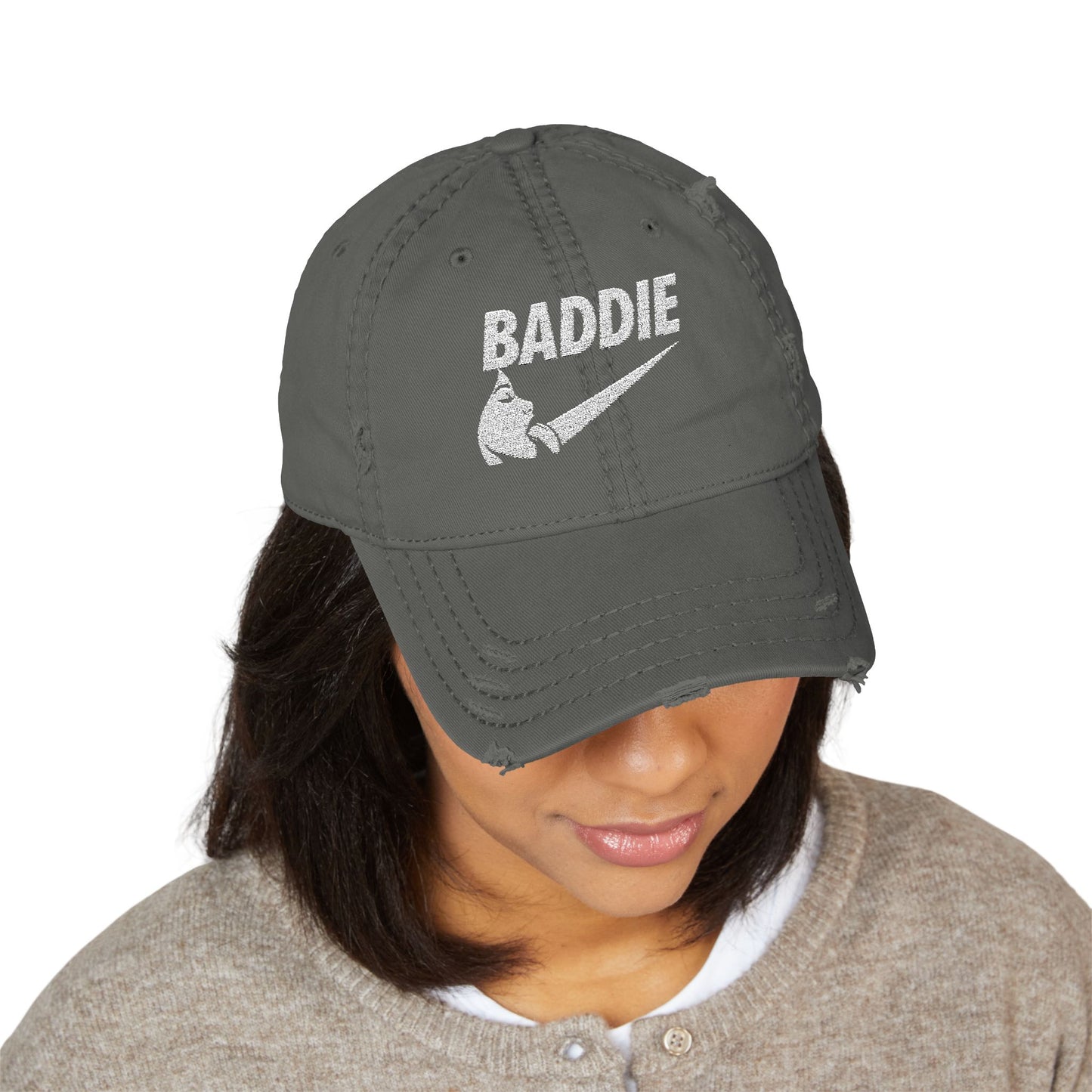 BADDIE Distressed  Hat (Embroidery)