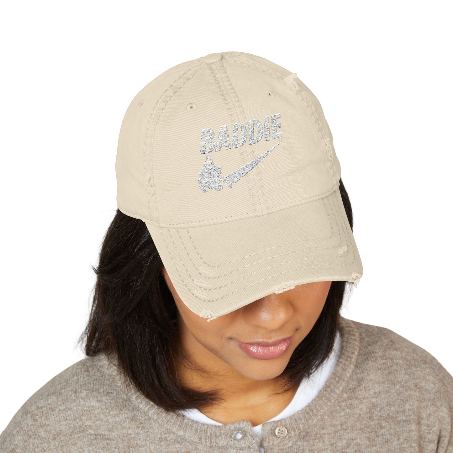 BADDIE Distressed  Hat (Embroidery)