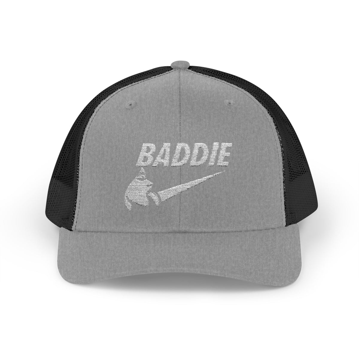 Baddie Trucker Cap — Retro Distressed Logo Snapback Hat
