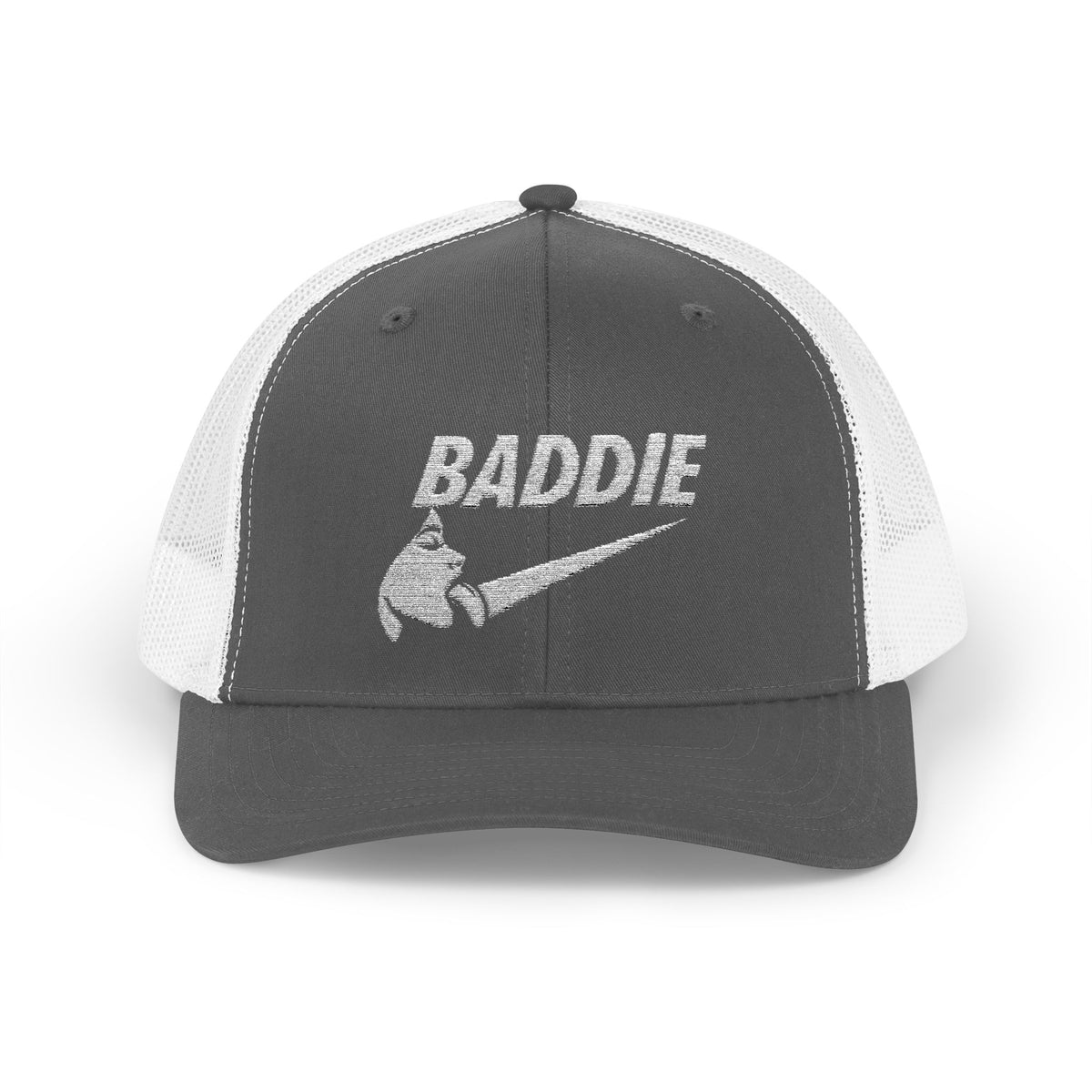 Baddie Trucker Cap — Retro Distressed Logo Snapback Hat