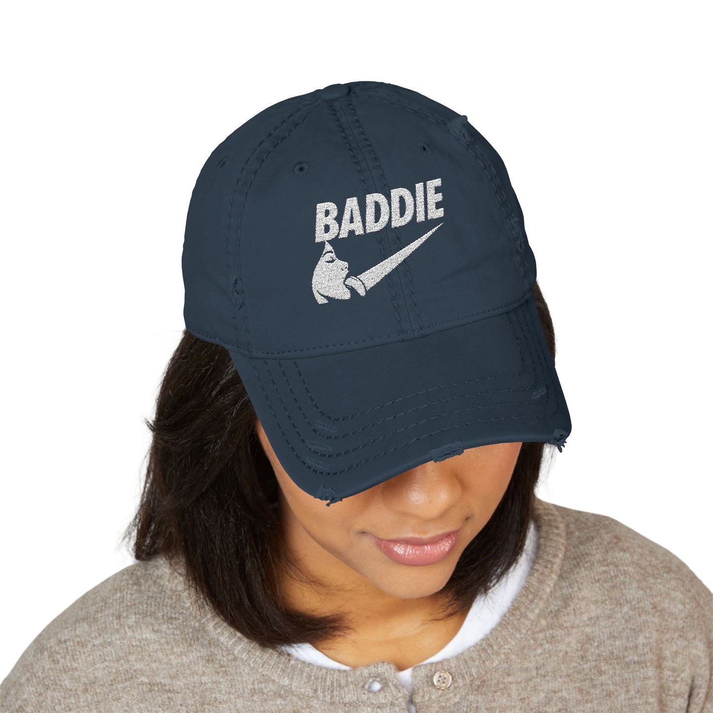 BADDIE Distressed  Hat (Embroidery)