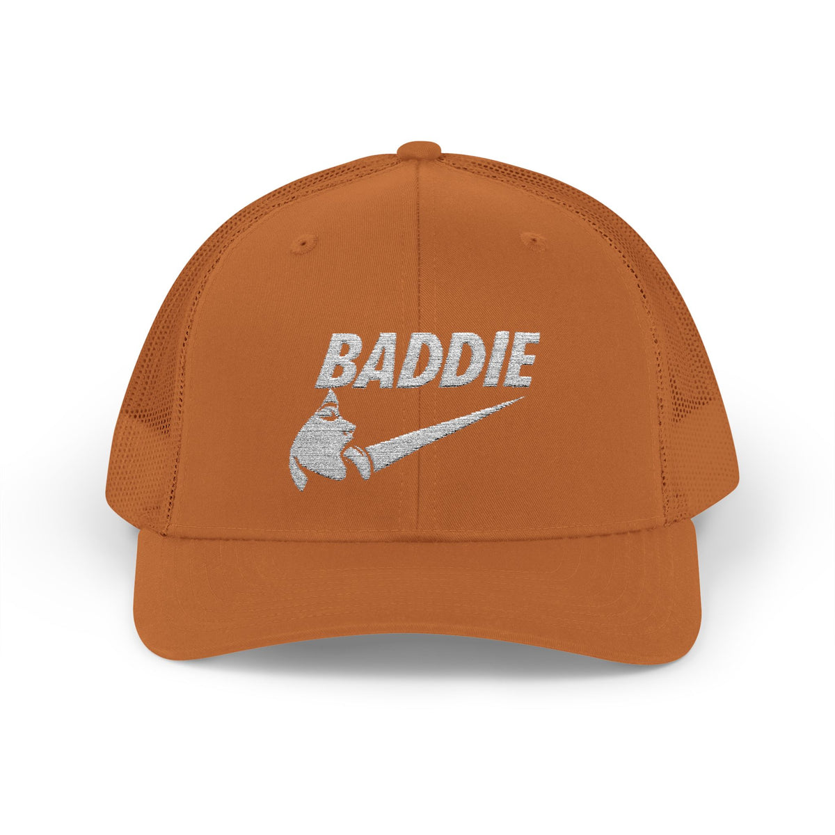 Baddie Trucker Cap — Retro Distressed Logo Snapback Hat