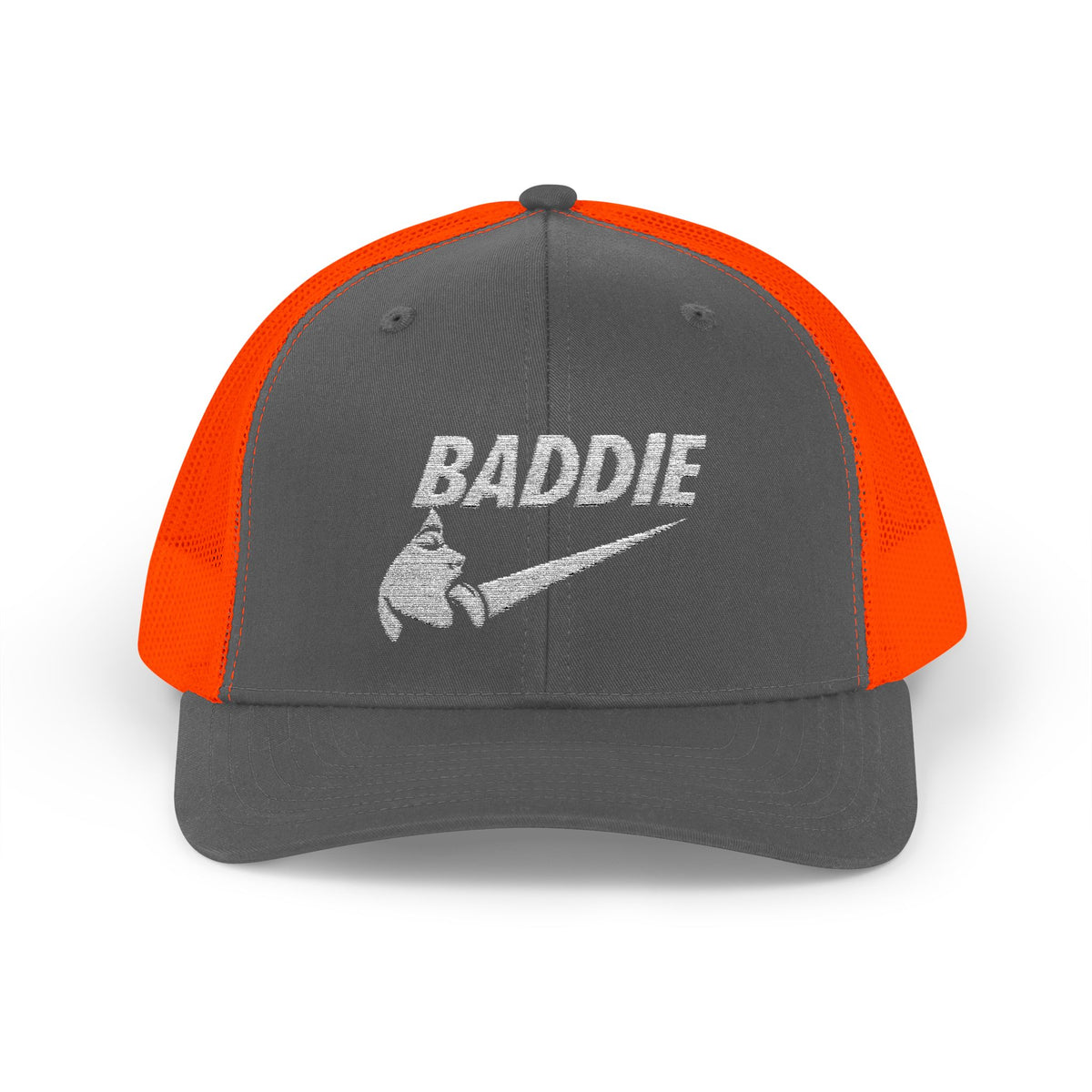 Baddie Trucker Cap — Retro Distressed Logo Snapback Hat