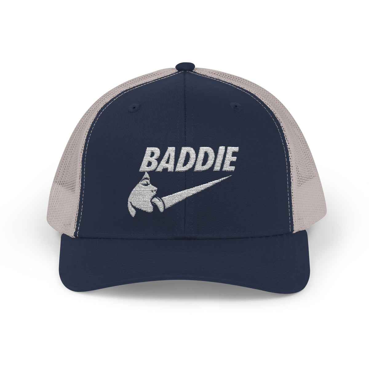 Baddie Trucker Cap — Retro Distressed Logo Snapback Hat