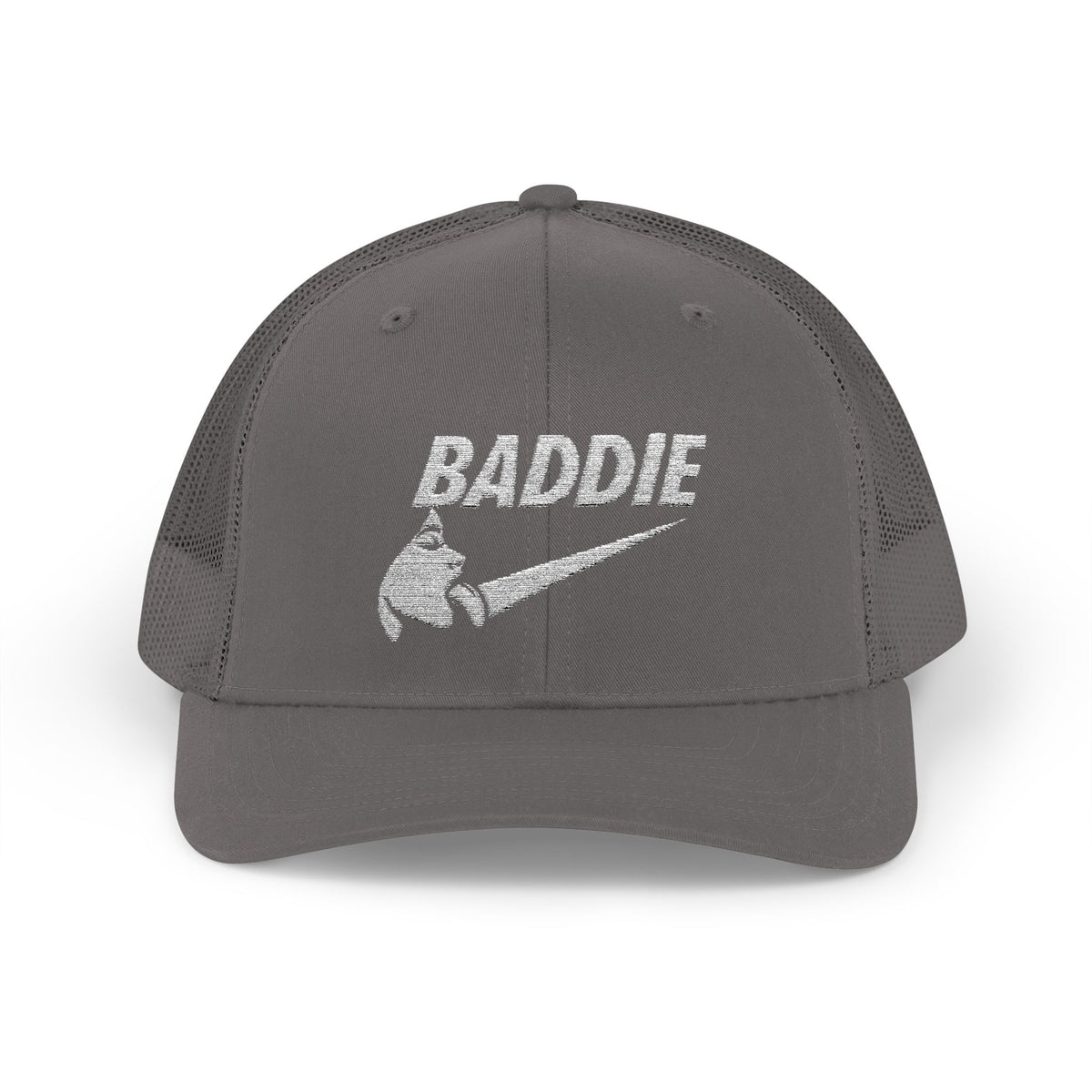 Baddie Trucker Cap — Retro Distressed Logo Snapback Hat