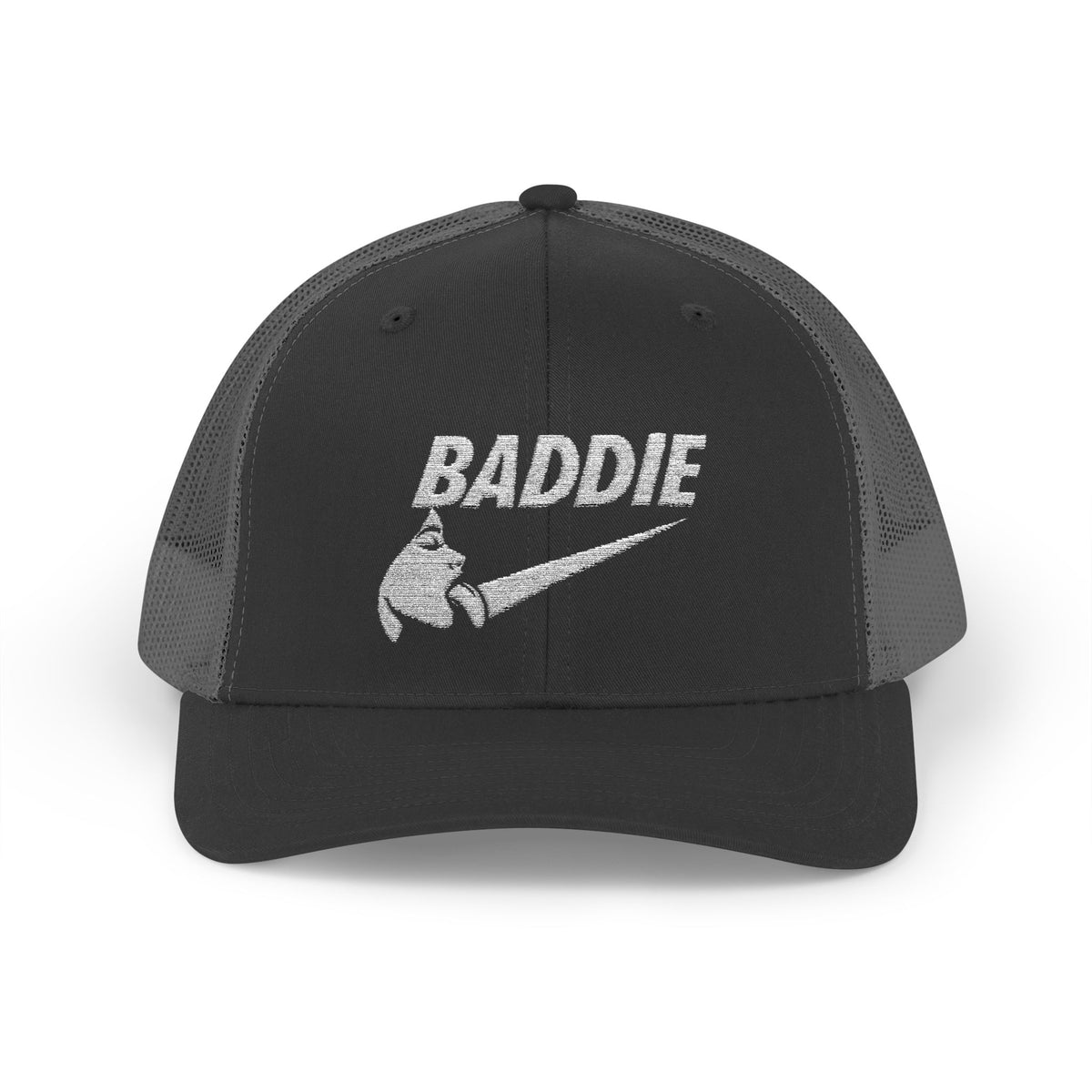 Baddie Trucker Cap — Retro Distressed Logo Snapback Hat