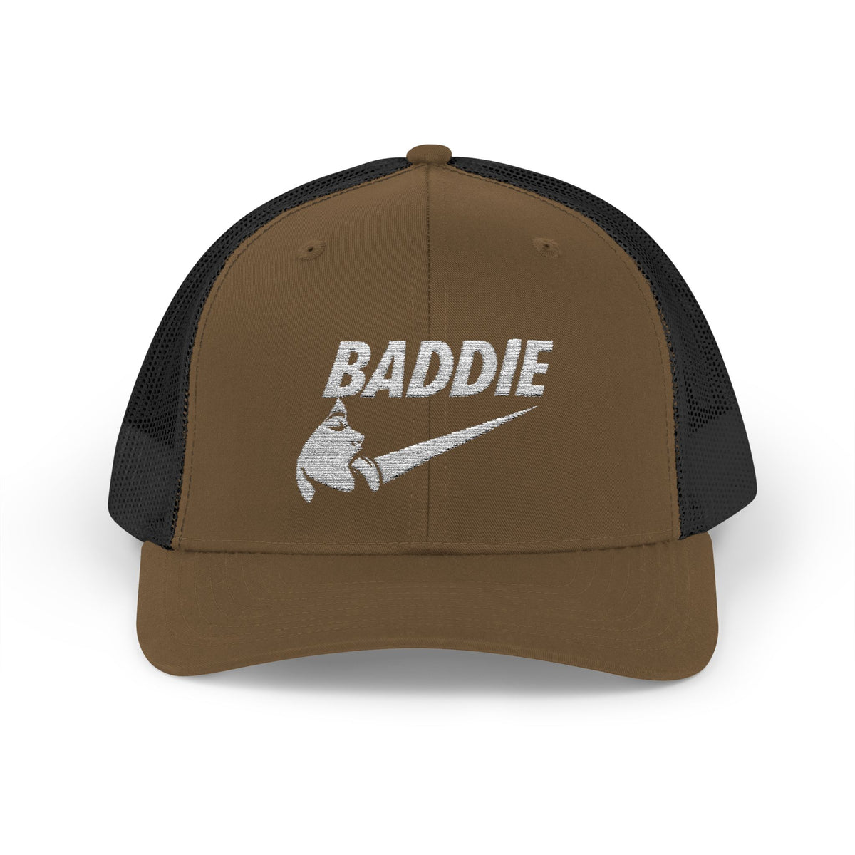 Baddie Trucker Cap — Retro Distressed Logo Snapback Hat