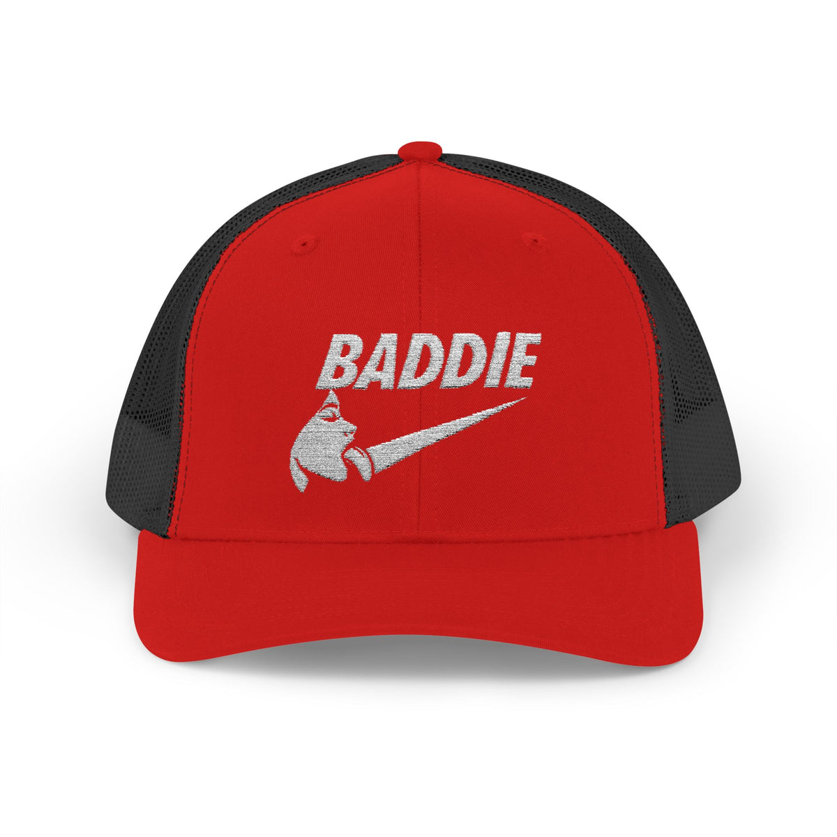 Baddie Trucker Cap — Retro Distressed Logo Snapback Hat