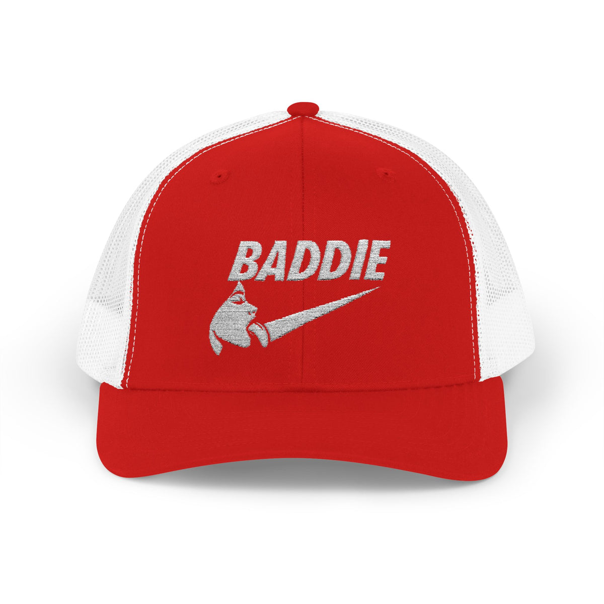 Baddie Trucker Cap — Retro Distressed Logo Snapback Hat
