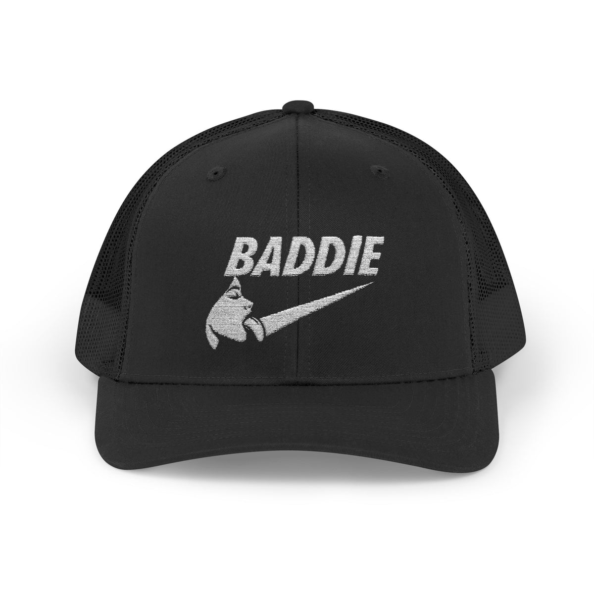 Baddie Trucker Cap — Retro Distressed Logo Snapback Hat