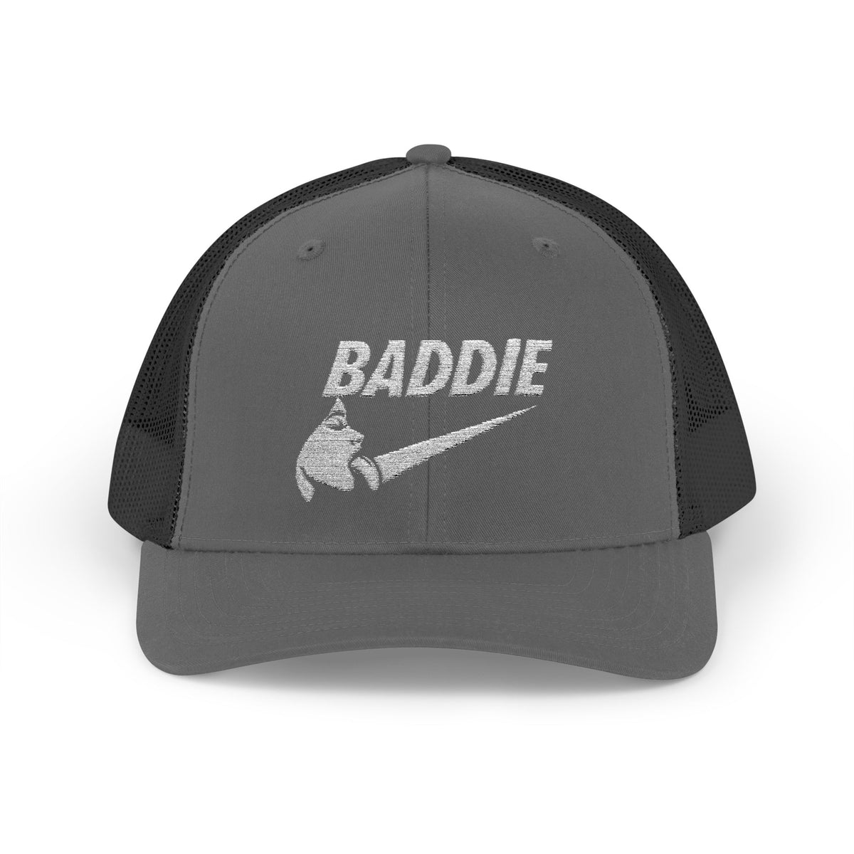 Baddie Trucker Cap — Retro Distressed Logo Snapback Hat