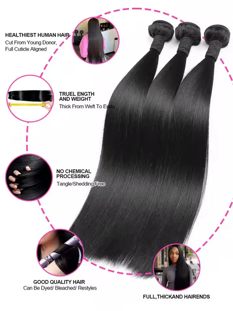 OKVOKV Straight Bundles Human Hair 12A Human Hair 3 Bundles Straight Hair Brazilian Hair Human Hair Bundles Virgin Human Hair Bundles Remy Human Hair Bundles 20 22 24 Inch Human Hair Extensions